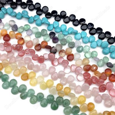 China Top Fashionable Natural Gemstone Teardrop Drilled Loose Beads Turquoise Opalite Waterl Howlite Aventurine Agate Drops For Necklace Making for sale