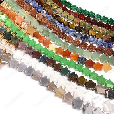 China Trendy Star Pentagon Shape Tiger Eye Jade Aventurine Goldstone Malachite Quartz Agate Star Stone Beads For DIY Jewelry Making for sale