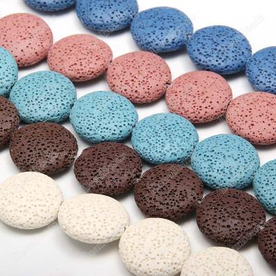 China Wholesale Good Quality Trendy Multi Many Colors Coin Flat Round Shape Lava Stone Beads Volcanic White For Jewelry Making 22mm for sale