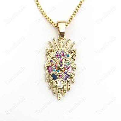 China New Bohemia 18k Silver Gold Plated Brass Copper Green Micro Pave Zircon CZ Animal Lion Necklaces For Women for sale