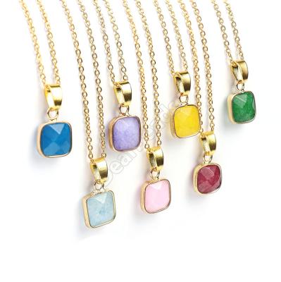 China FASHIONABLE Faceted Green Jade Faceted Square Gemstone Necklaces, Square Jade Quartz Crystal Pink Blue Stone Necklace for sale