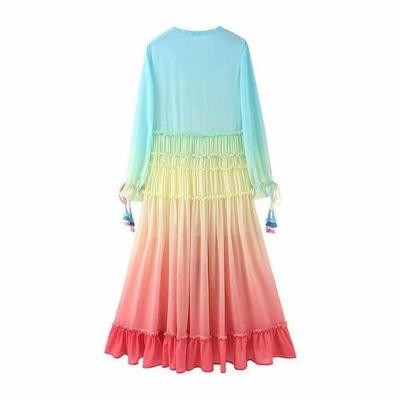 China Breathable Clothing Manufacturers Have A Type Gradient Chinese Style Chiffon Maxi Dress for sale