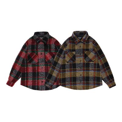 China Customized Men's High Street Plaid Shirt Fashion Breathable Plaid British Wool Jacket Men's Long Sleeve Shirt for sale