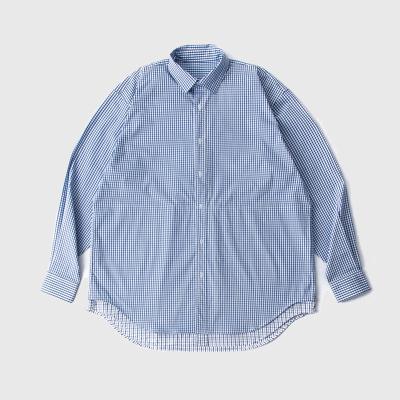 China 2021 Street Blue Stitching Shirt Men's Breathable Machining Similar Two-piece Plaid Shirt Stacking Men's Long Sleeve Shirt for sale