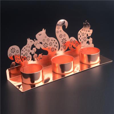 China Romantic Custom Rose Gold Squirrel Metal Votive 3am Candlelight Metal Candelabra Tea Light Candle Holder For Home Decor for sale