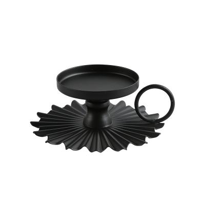 China Retro Matte Black Candlestick Candle Holder European Factory Custom Metal Iron Dish Tea Stand Table Decoration Matte Black Candle Holder for sale