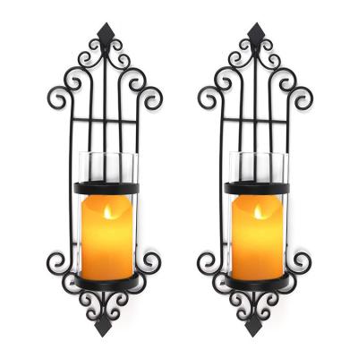 China European Candlelight Romantic Custom Style Wall Decor Iron Wall Candle Sconce Holder Set 2 Drapes Candle Holder for Bedroom Dining Room for sale