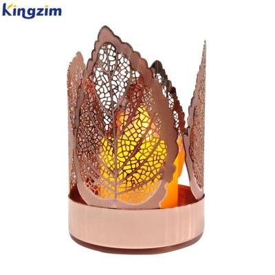 China Custom tea light holder metal cup leaf candlestick table decorative art metal tealight candle holder for sale