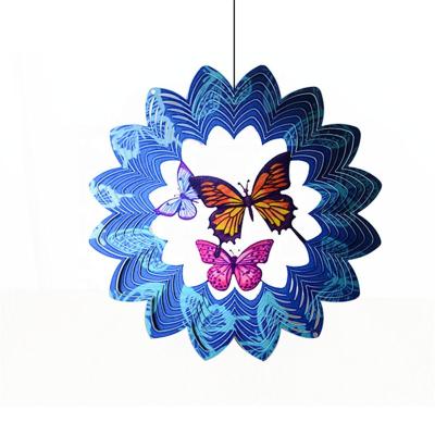 China High Quality Custom Minimalist Stainless Steel Wind Spinners Full Color Print Ornament Butterfly Wind Spinner For Garden Decoration Or Home for sale