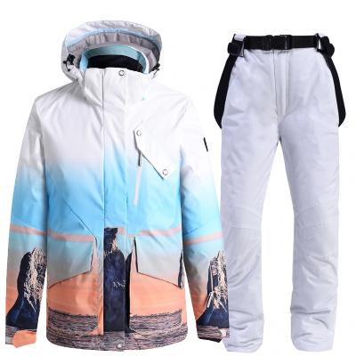 China Waterproof Premium Adult Men Waterproof Best Outdoor Wear Custom Sports Winter Snow Tourism Mountain Printing Ski Jacket Pants for sale