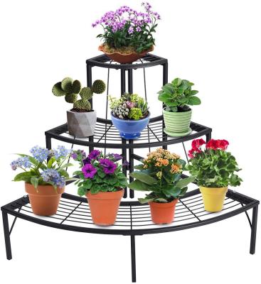 China Modern 3 Tier Metal Plant Stand Metal Flower Pot Rack Tread Style Display Helix Shaped Corner Ladder for sale