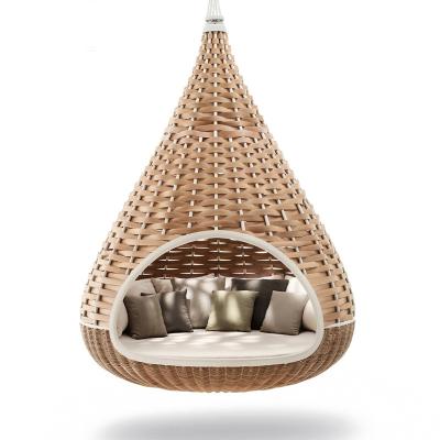 China Artisan Outdoor Hammock of Waterproof Two Person PE Rattan Woven Aluminum Frame and Sunscreen Furniture Droplet Shaped Swing Hammock for sale