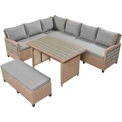 China Modern Outdoor PE Wicker Washable Sectional Sofa Set Rattan Patio Garden Furniture L Shaped Set With Side Table Backyard Poolside for sale