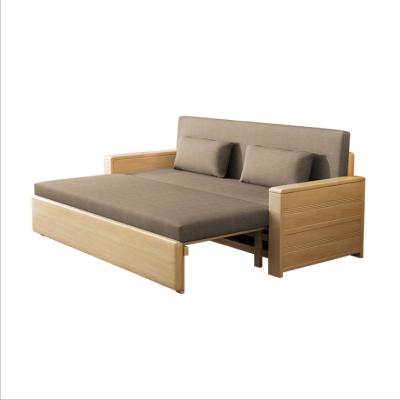 China Solid Wood Sofa Bed Modern Simple Function Folding Three-Section Single Double Function Three-Person Sofa for sale