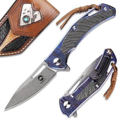 China Non-variable titanium and carbon fiber handle EDC M390 steel folding hunting knives for outdoor survival pocket knife for sale