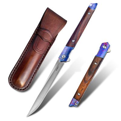 China Japanese Style M390 Blade Ironwood Handle EDC Folding Thin Steel Non-variable Gentleman Knives For Men With Leather Sheath Pocket Knife for sale