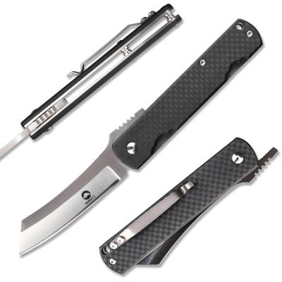 China Thumb Button Japanese Style EDC D2 Tool Steel Razor Blade Carbon Fiber Handle Folding Knives With Clip For Outdoor Survival Pocket Knife for sale