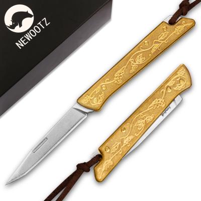 China 14C27 Style Blade Copper Handle EDC Key Chain EDC Small Non-variable Japanese Steel Folding Pocket Knife for sale