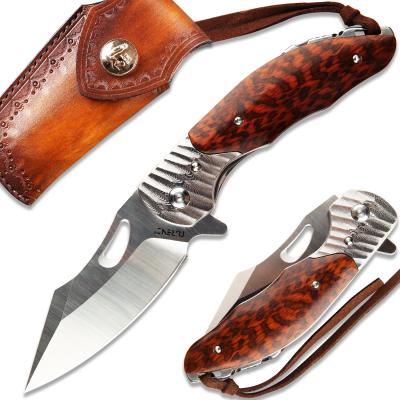 China 14C28N Blade Snakewood Handle Non-variable Steel Handmade EDC Folding Knives With Leather Sheath Tactical Pocket Knife for sale