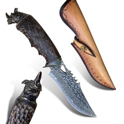 China VG10 Damascus Fixed Blade Non-variable Bowie Knives Hunting Knife Cool Steel Outdoor Survival With Leather Sheath for sale