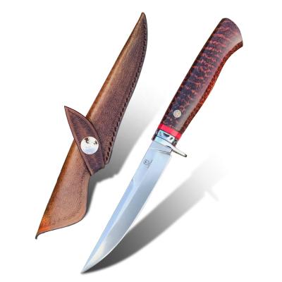 China Snakewood Non-variable Fixed Blade Survival Bowie Knives M390 Outdoor Steel Hunting Knife With Leather Sheath for sale