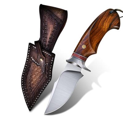 China 14C28N Blade Bowie Knives Ironwood Handle Outdoor Survival Handmade Non-variable Steel Fixed Hunting Knife With Leather Sheath for sale