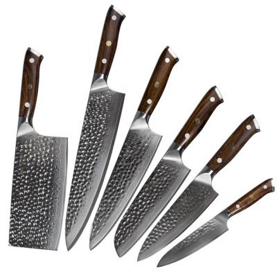 China 6 Pcs Disposable 73 Layers Ironwood Full Tang Cooking Cutting Japanese VG10 Handle Damascus Steel Kitchen Knife Set for sale