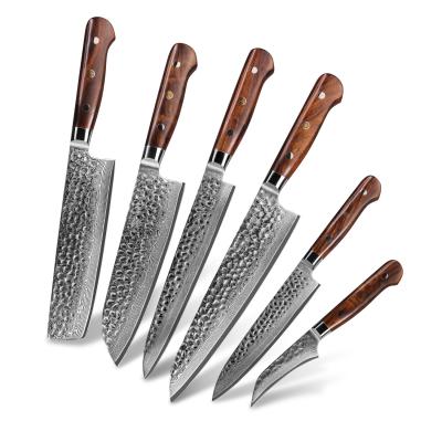 China Professional Disposable 6 Pcs 73 Layers Chef Cooking Multi Stainless Japanese Damascus Steel Kitchen Knife Set for sale