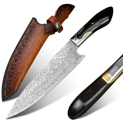 China Wholesale Handmade Japanese Cooking Chef Stocked 8in Ebony Wood Handle Damascus Steel Kitchen Knife With Sheath for sale