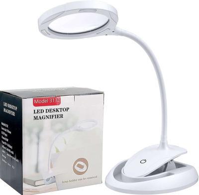 China Larger Lens FW3132 Double Lens USB Flexible Chargeable Table Magnifying Lamp Magnifier 110mm for sale