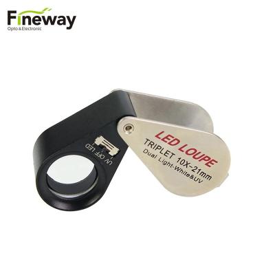 China FW-030 Mini Size Triplet Lens 10X 20X 30X UV Light Jewelry Magnifier Led Magnifying Glass For Diamond for sale