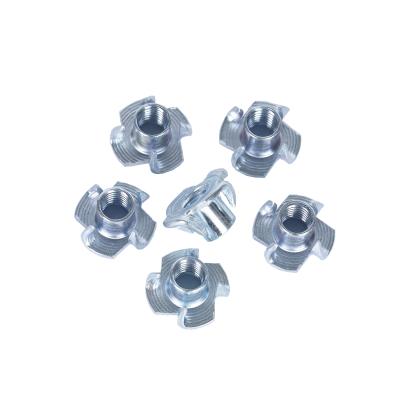 China Galvanized General Industry Tee T-Nut 4 Multi-Directional Fork 4 Prong Bit Blind Nuts For Wood Furniture for sale