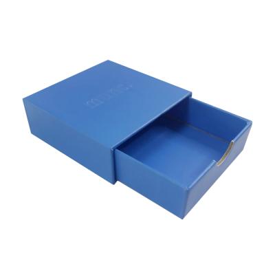 China High Quality Recycled Materials Cardboard Small Gift Drawer Blue Box With Logo Sliding Paper Packaging Boxes Embossing Custom Made for sale