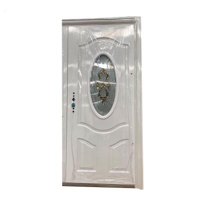 China Traditional steel door with safety glass entrance door for sale