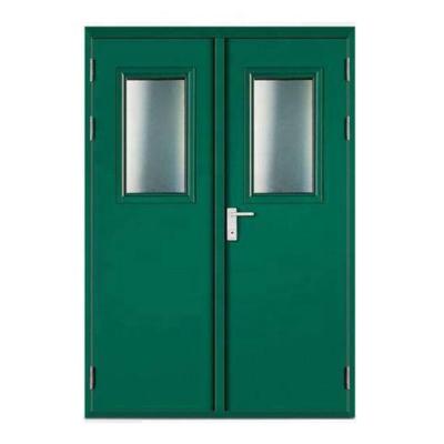 China Modern Double Leaf Swing Doors Fire Rated Steel Door Flush Design With Glass for sale