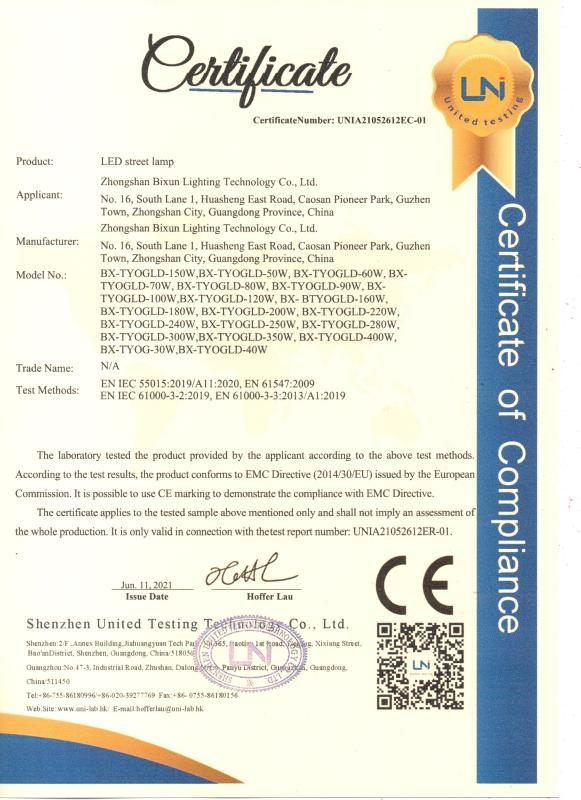 CE - Zhongshan Bixun Lighting Technology Co., Ltd.