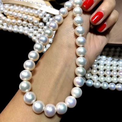 China StrongPearl CLASSIC Freshwater Perfect Necklace Fine Circle Pearl 9-11mm Silver Lock Gift Box Packaging for sale