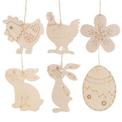 China Handmade Painted Wood Scraps Easter Eggy Craft Painting Child's Toy Painting Panel Bunny Hen Holiday Party DIY Decoration Dangling for sale