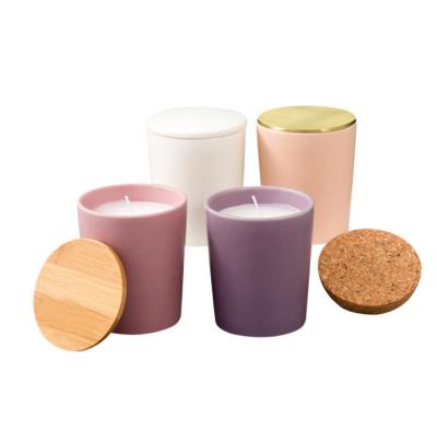 China Modern Matte Colored Empty Candle Glass Jars With Lid Metal Lids 10oz 280ml Holders Wooden Glass Containers H for sale