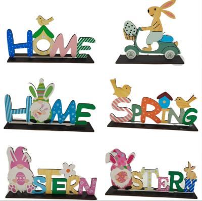 China Wholesale 2022 Wooden Easter Decoration Crafts Laser Easter Decoration Rabbit Eggs Home Wooden Table Decoration for sale