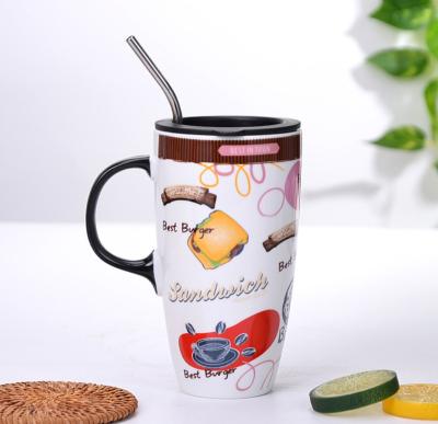 China 2022 Ceramic Viable Cartoon Cat Mug Gift For Kids Coffee Mug Large Capacity Couples Coffee Cup Milk Breakfast Cup for sale