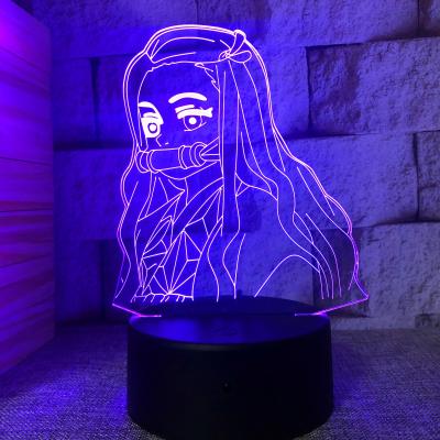 China Newest Cute Industrial Acrylic Led Night Lamp Anime Demon Slayer Kamen Nidouzi For Bedroom Decorative 3d Birthday Gift Table Light for sale