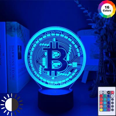 China Modern Acrylic 3D Led Bitcoin Night Light For Room Decorative Nightlight Touch Sensor 7 Color Changing Table Battery Operated Lamp for sale