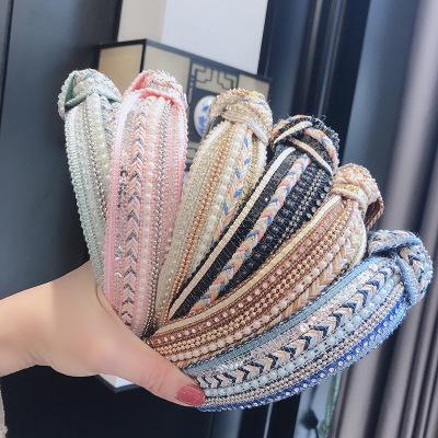 China 2021 new fashion luxury rhinestone knotted headbands for women spa headband for sale