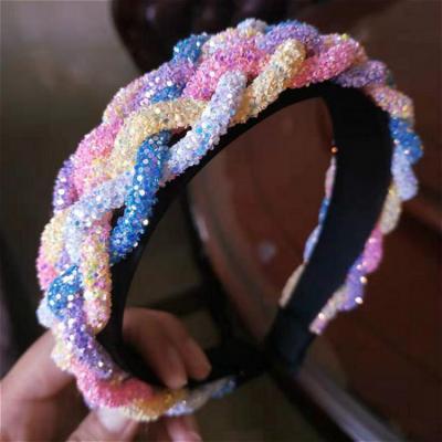 China European and American Style Bling Bling Diamond Wide Headband Hair Accessories Colorful For Women 2021 Headband for sale