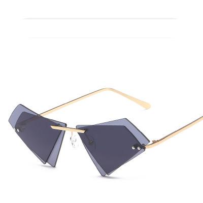 China Double Lenses Triangle Sunglasses Cover Double Triangle Cat Eye Sunglasses Shield Lenses Women Rimless Lens Shades for sale