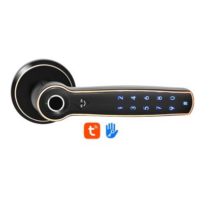 China Wireless Smart Handle Door Lock Tuya WIFI Electronic Fingerprint Digital Password for sale