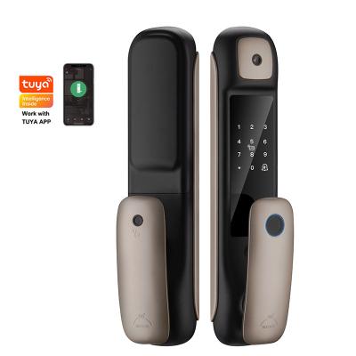 China Aluminum Alloy Smart Door Lock With Camera Tuya Wifi Fingerprint Red Bronze for sale