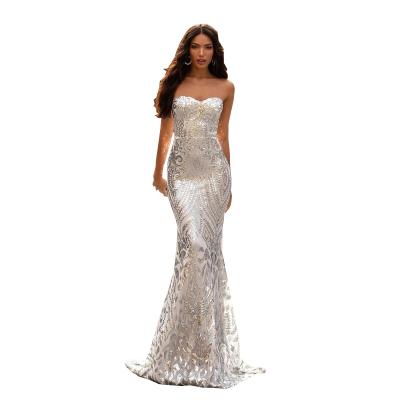 China 2022 New Long Dress Slim Sleeveless Sexy Sequin Listed Anti-Static Off The Shoulder Prom Dress Party Evening Dress for sale