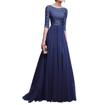 China 2022 High Quality Anti-static Best-selling Round Neck Lace Dress Evening Dress Slim Banquet Dress for sale